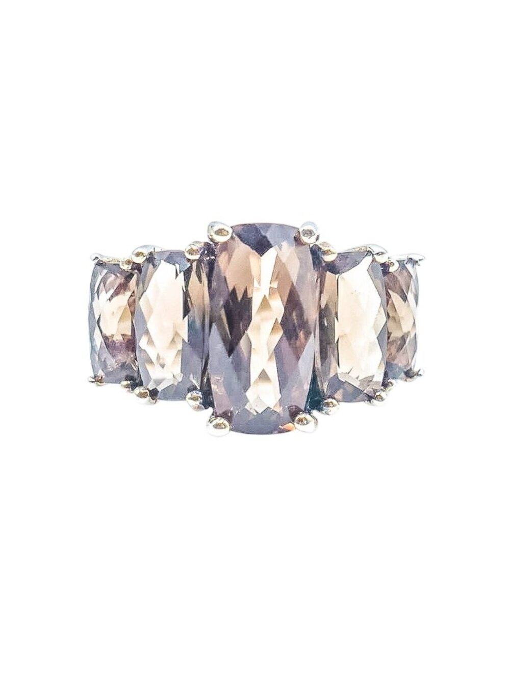 Smoky Quartz Five Stone Statement Ring Fine Silver Size 7